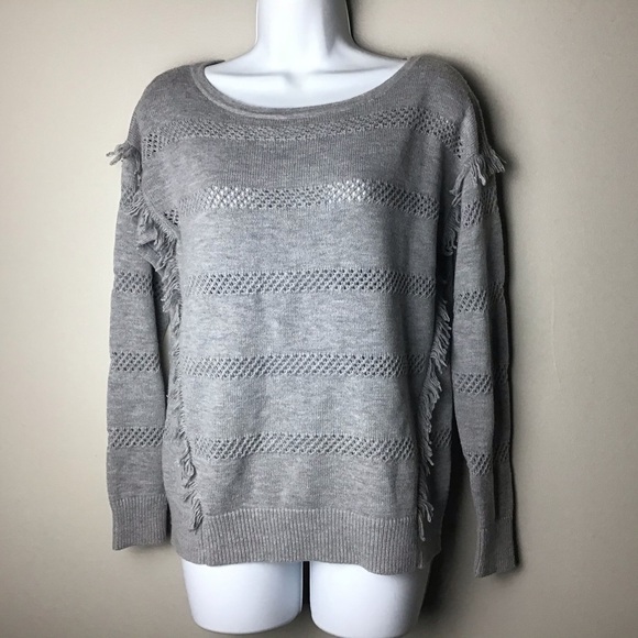 BANANA Republic Gray Merino Wool Blend Sweater with Fringe Detail Size S - Picture 3 of 6